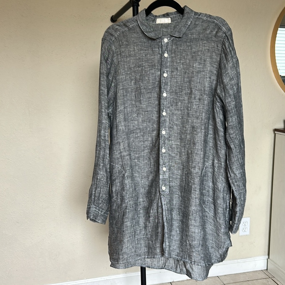 CP‎ SHADES maxi shirt dress Tunic size M 100% Linen Gray